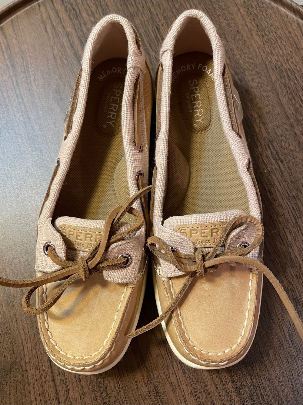 Sperry Women's Light Pink Canvas & Tan Leather-Trim Boat Shoes
